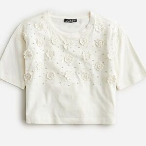 NWT! J CREW Cropped Tshirt with Crochet with floral appliqeacut